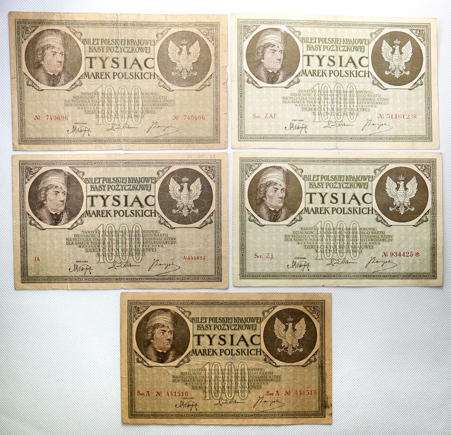 1.000 marek polskich 1919, zestaw 5 sztuk